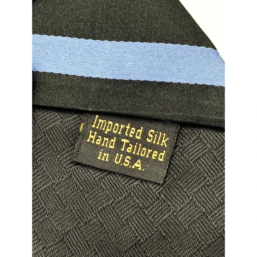 Hart Schaffner Marx Necktie Mens Black Blue Striped 100% Silk USA‎ Long 61